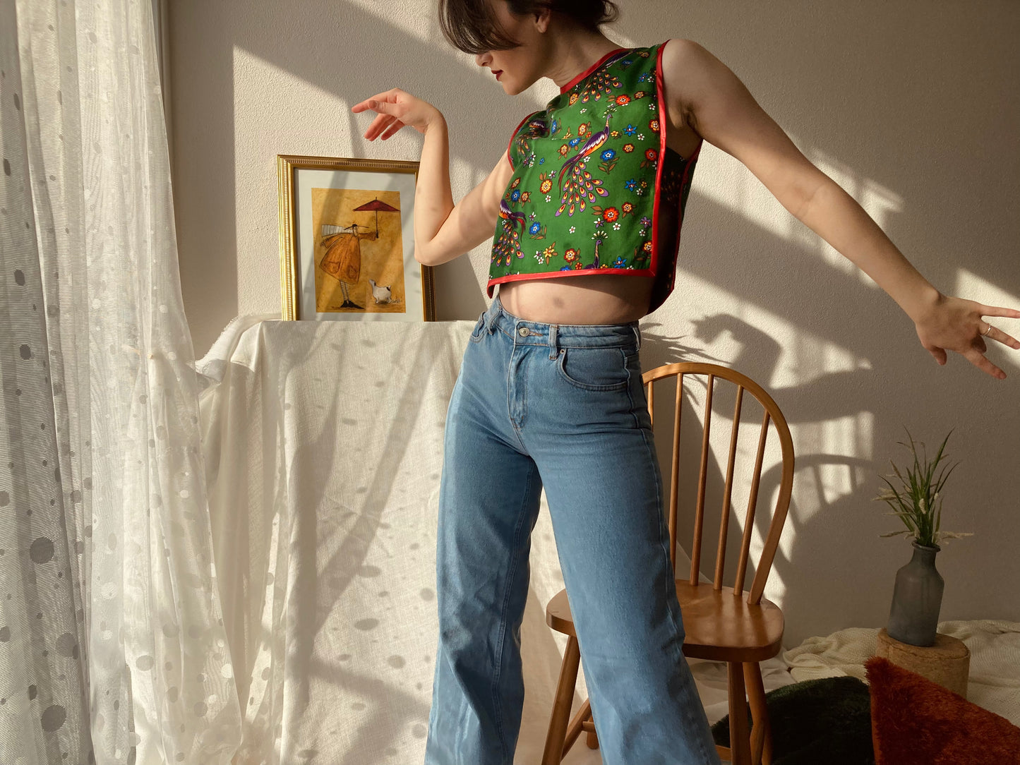 Green Peacock Floral Top