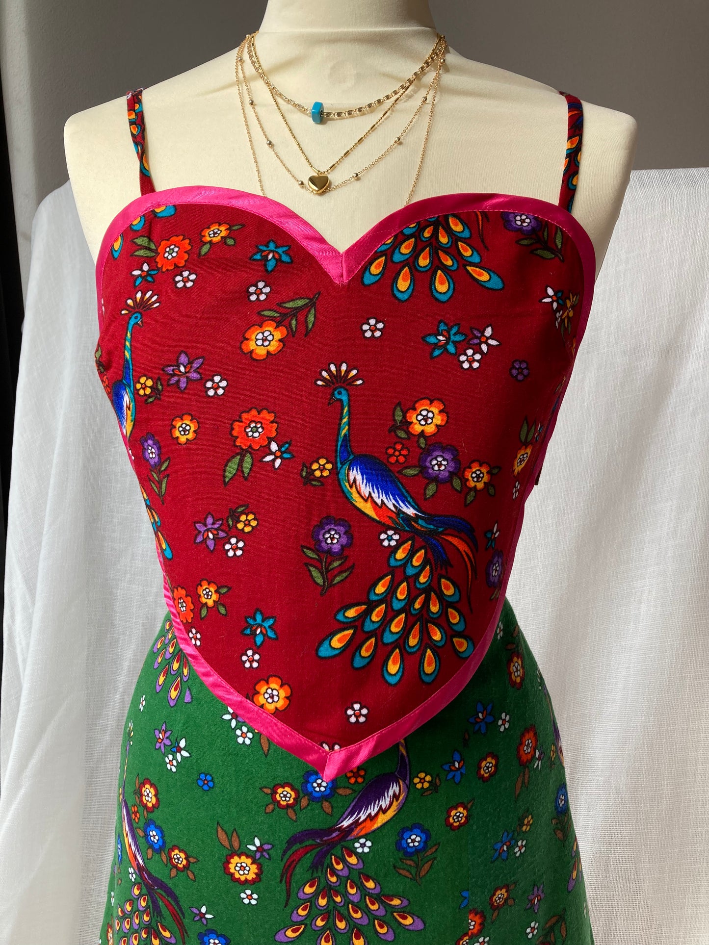Red Corset Peacock Top
