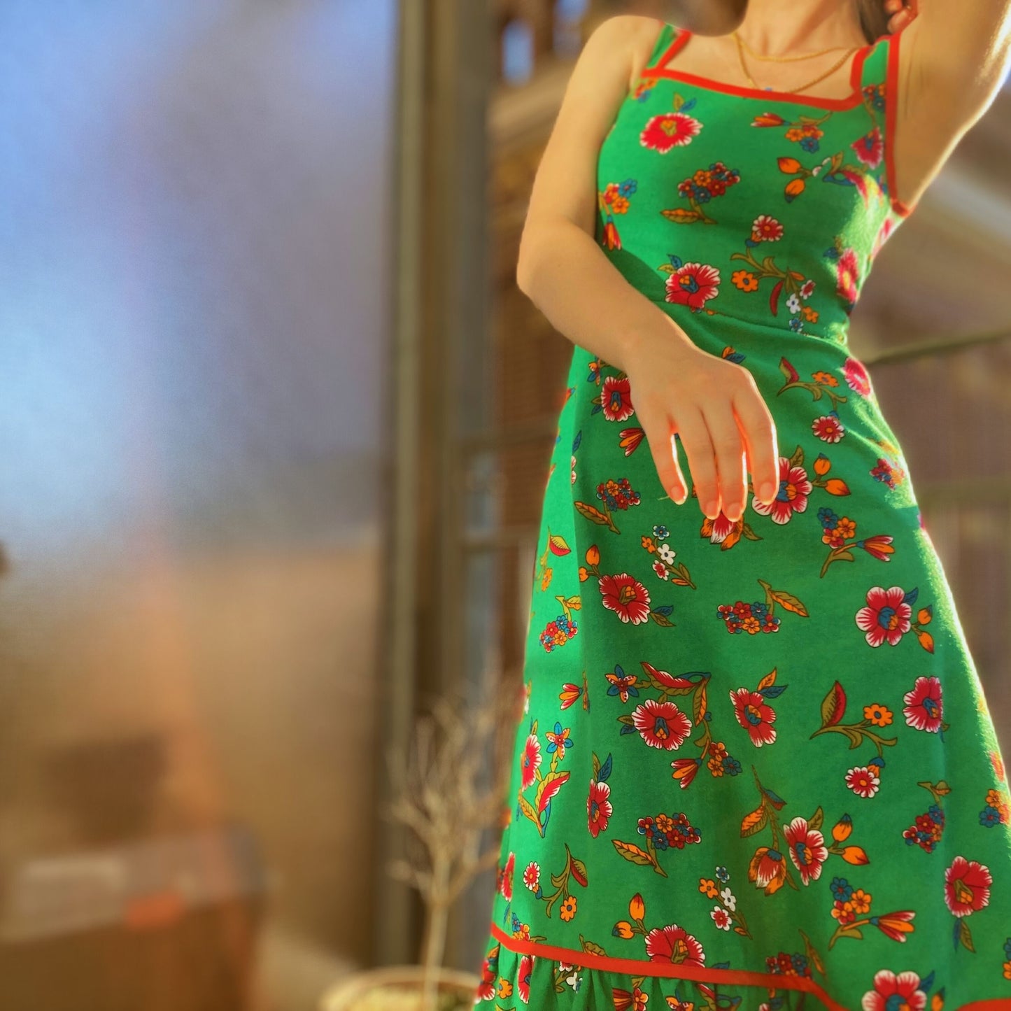 Light Green Floral Midi Dress