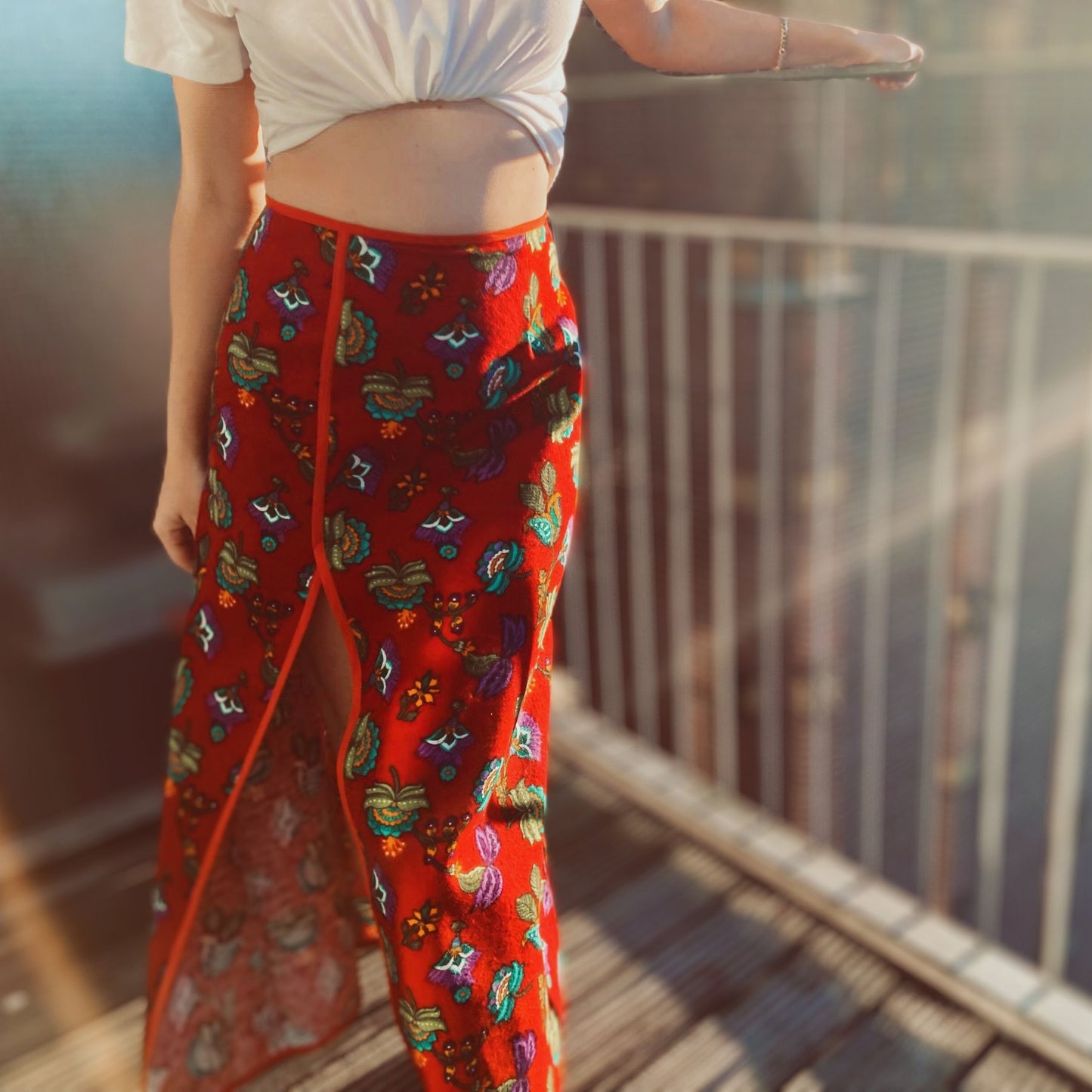 Red Slit Midi Skirt