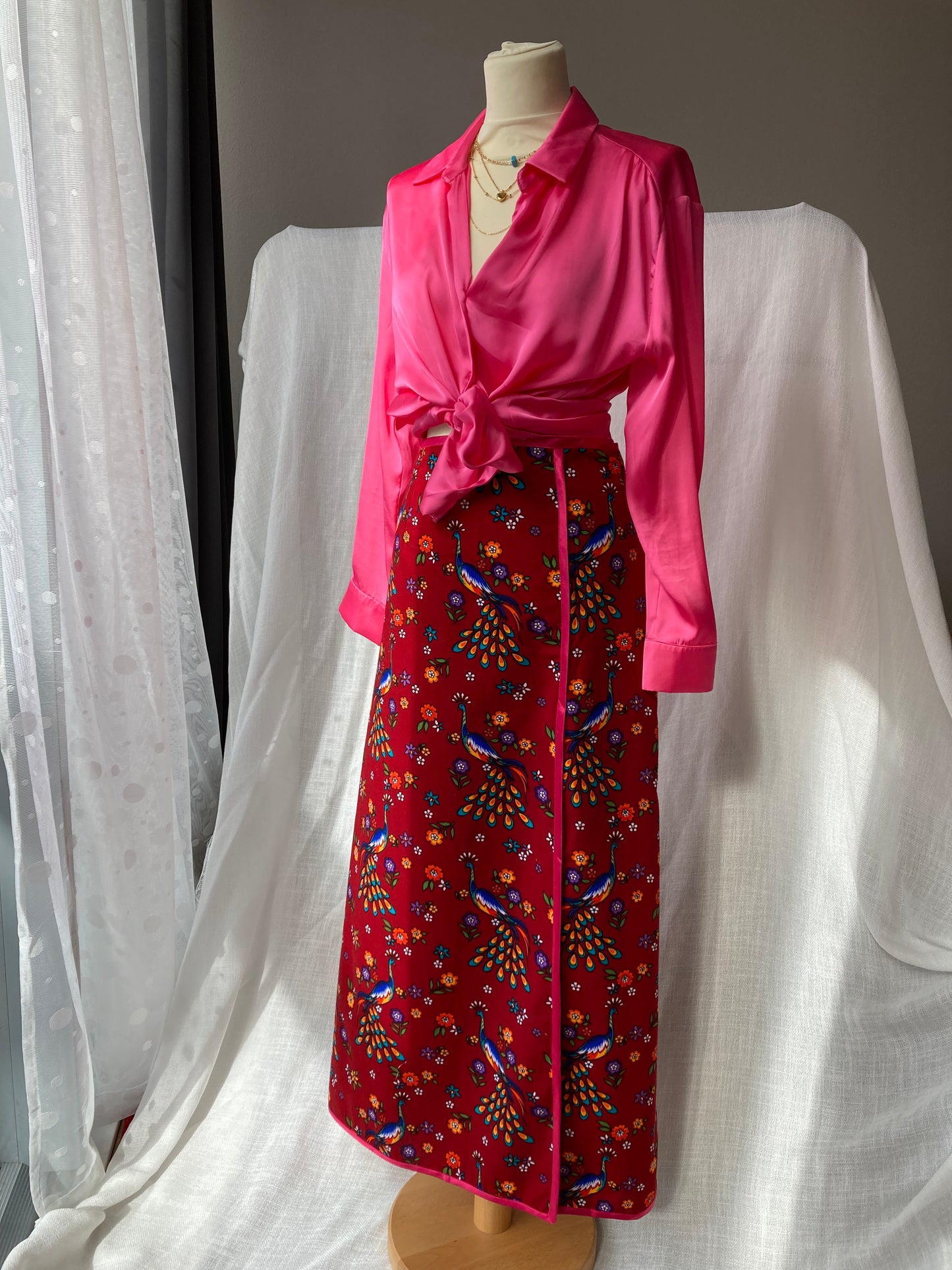 Stylish Deep Slit Red Midi Skirt