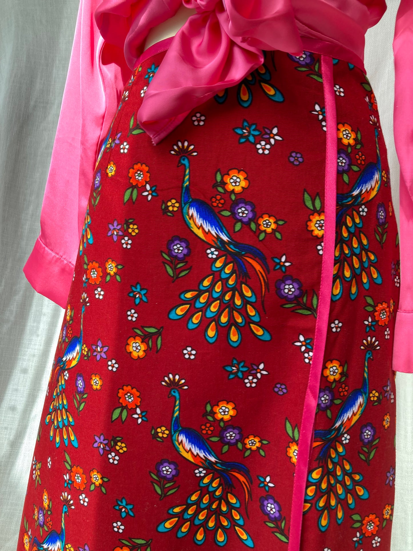 Midi Red Skirt with Peacock