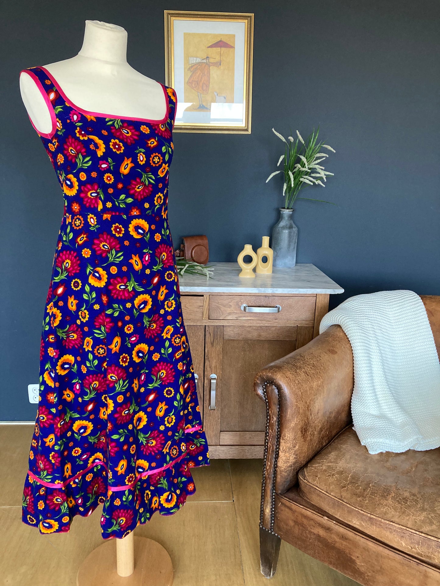 Blue Ruffled Midi Dress