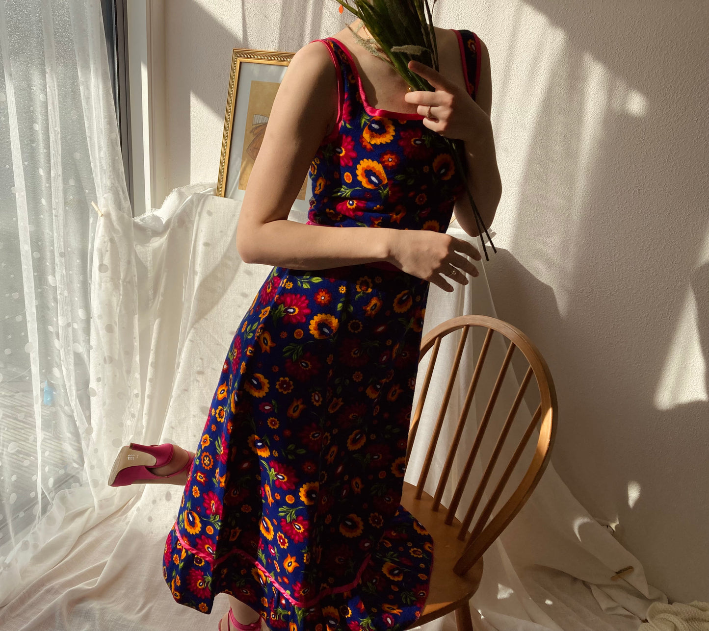 Navy Blue Floral Midi Dress
