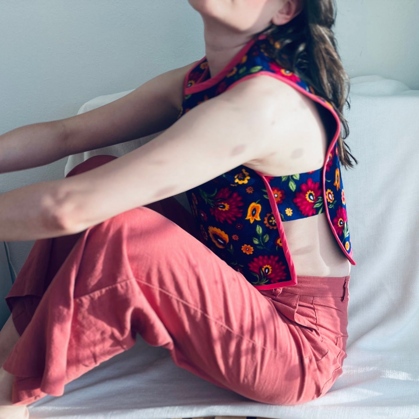 Navy Blue Top with Flowers