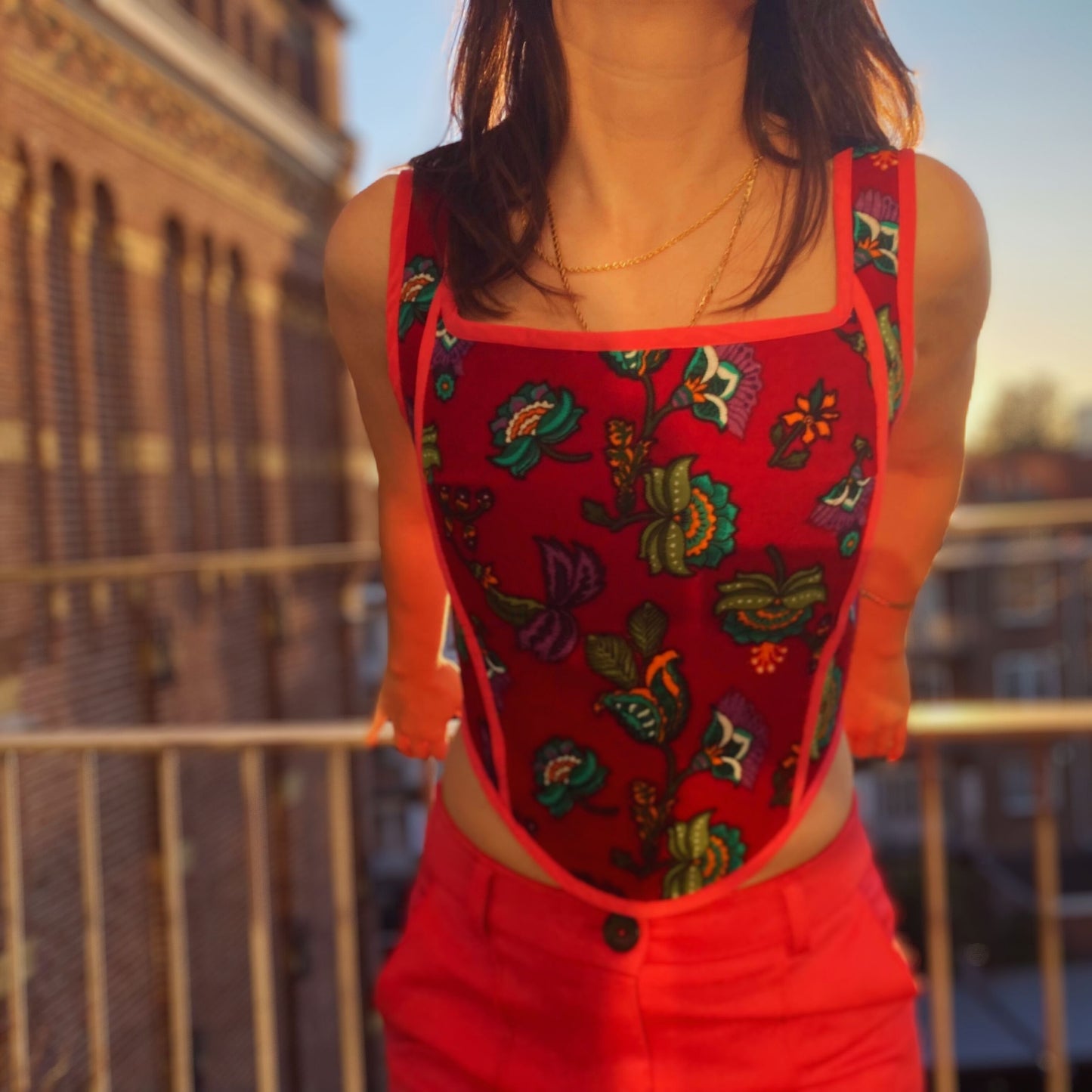 Red Corset With Flowers Retro