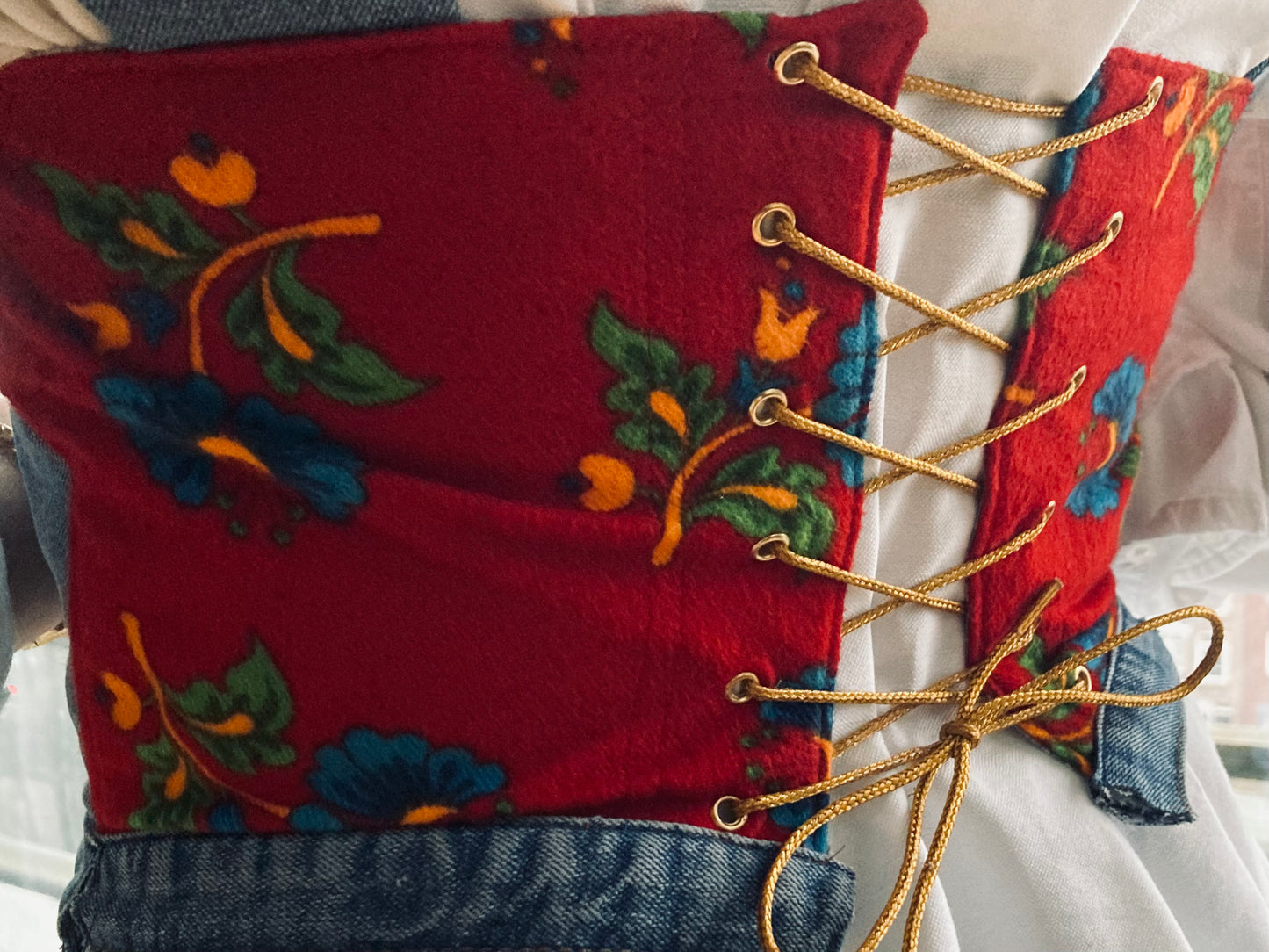 Upcycled Victorian Corset ; Turkish Pazen Fabric&Denim