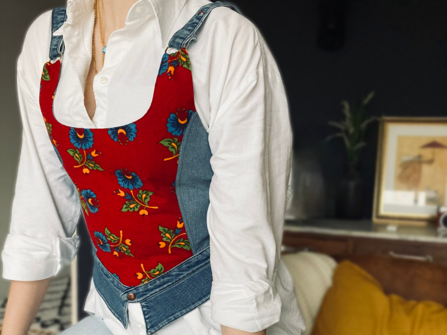 Upcycled Victorian Corset ; Turkish Pazen Fabric&Denim