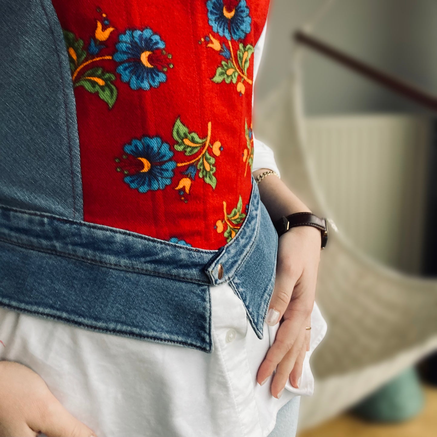 Upcycled Victorian Corset ; Turkish Pazen Fabric&Denim
