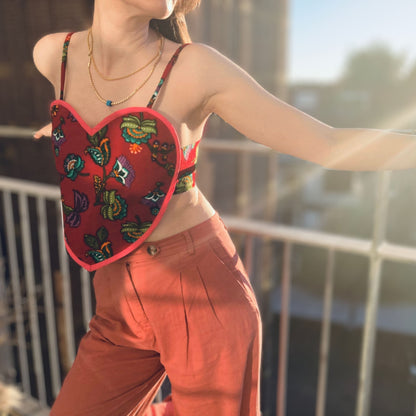 Heart Shaped Red Floral Top