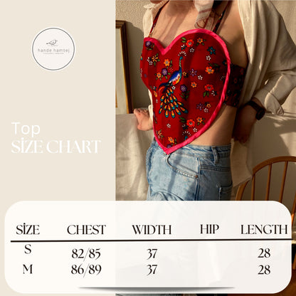 Heart Shaped Peacock Top Size Chart