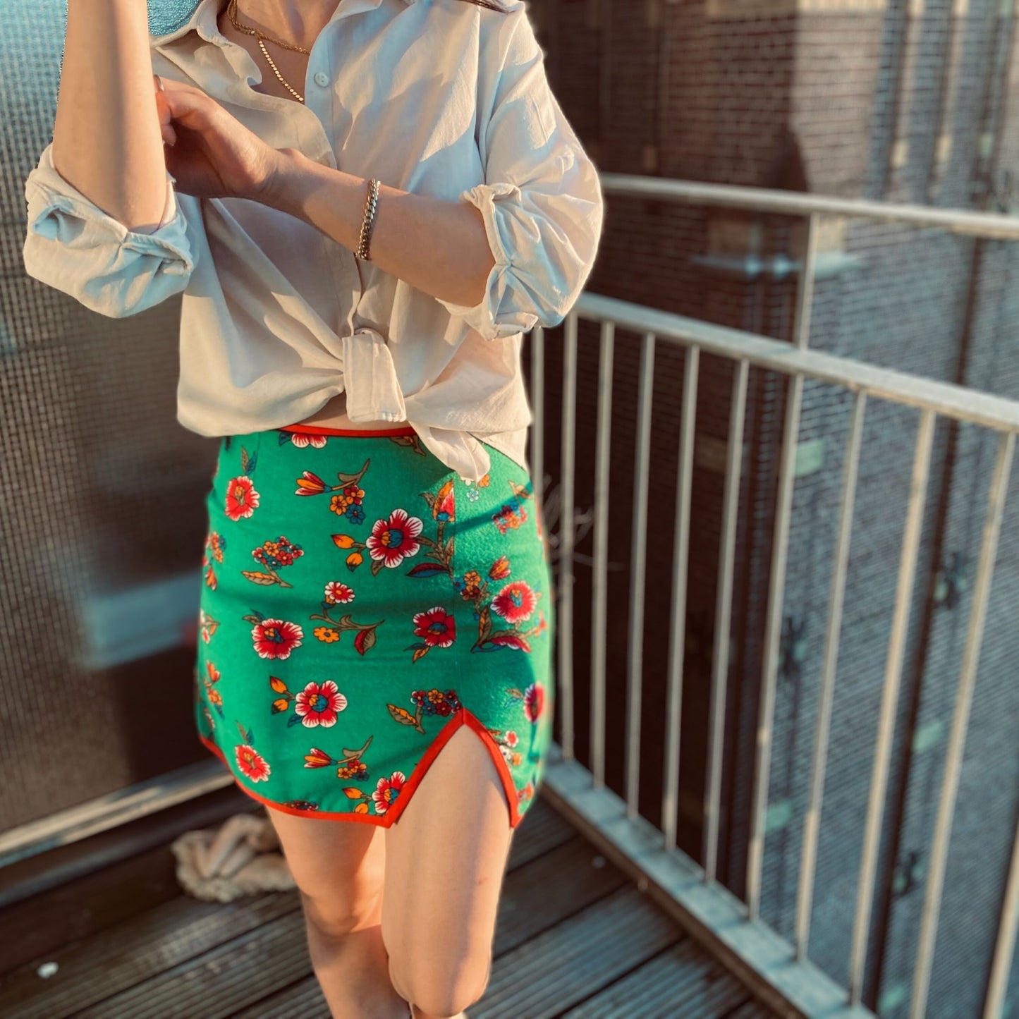 Green Skirt with Flowers