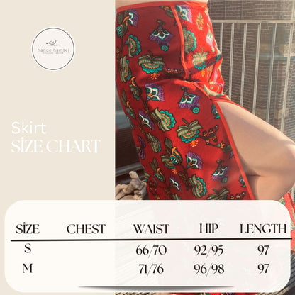 Midi Floral Red Skirt Size Chart