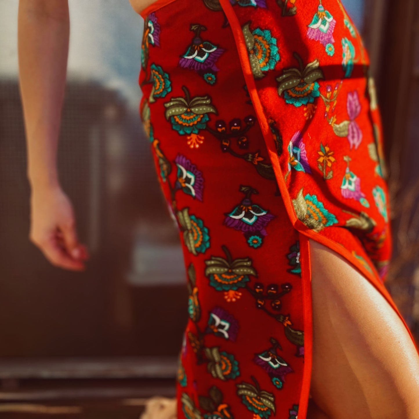 Red Floral Midi Skirt