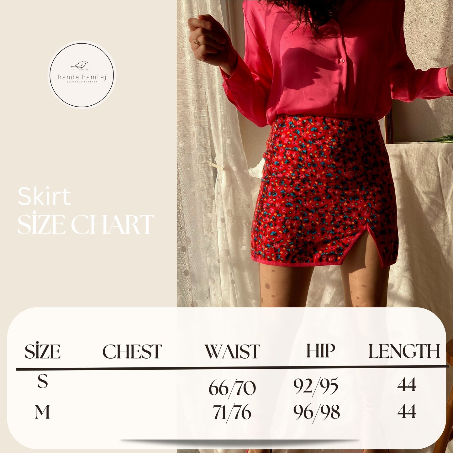 Pink Floral Mini Skirt Size Chart