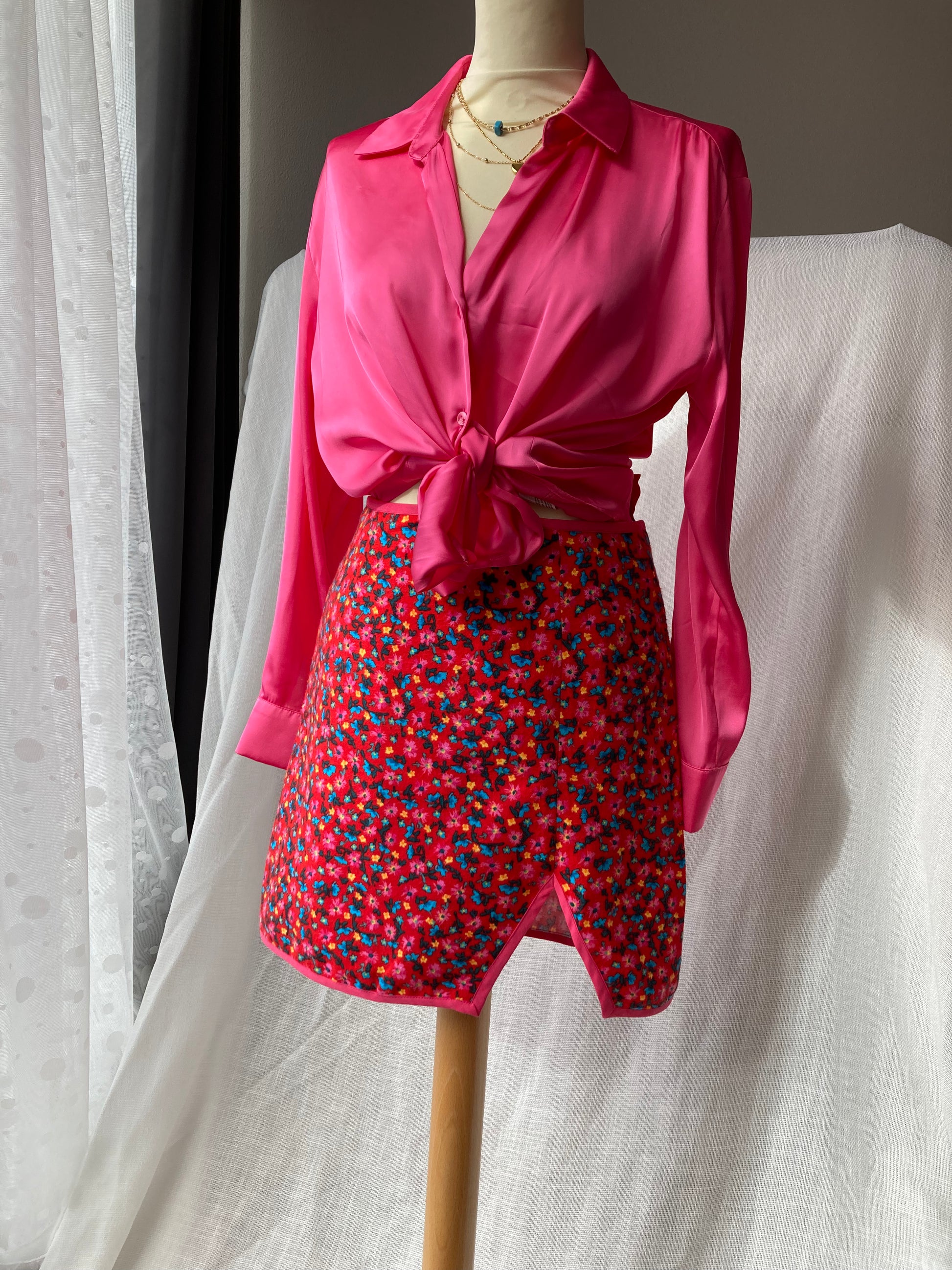 Pink Mini Skirt with Flowers