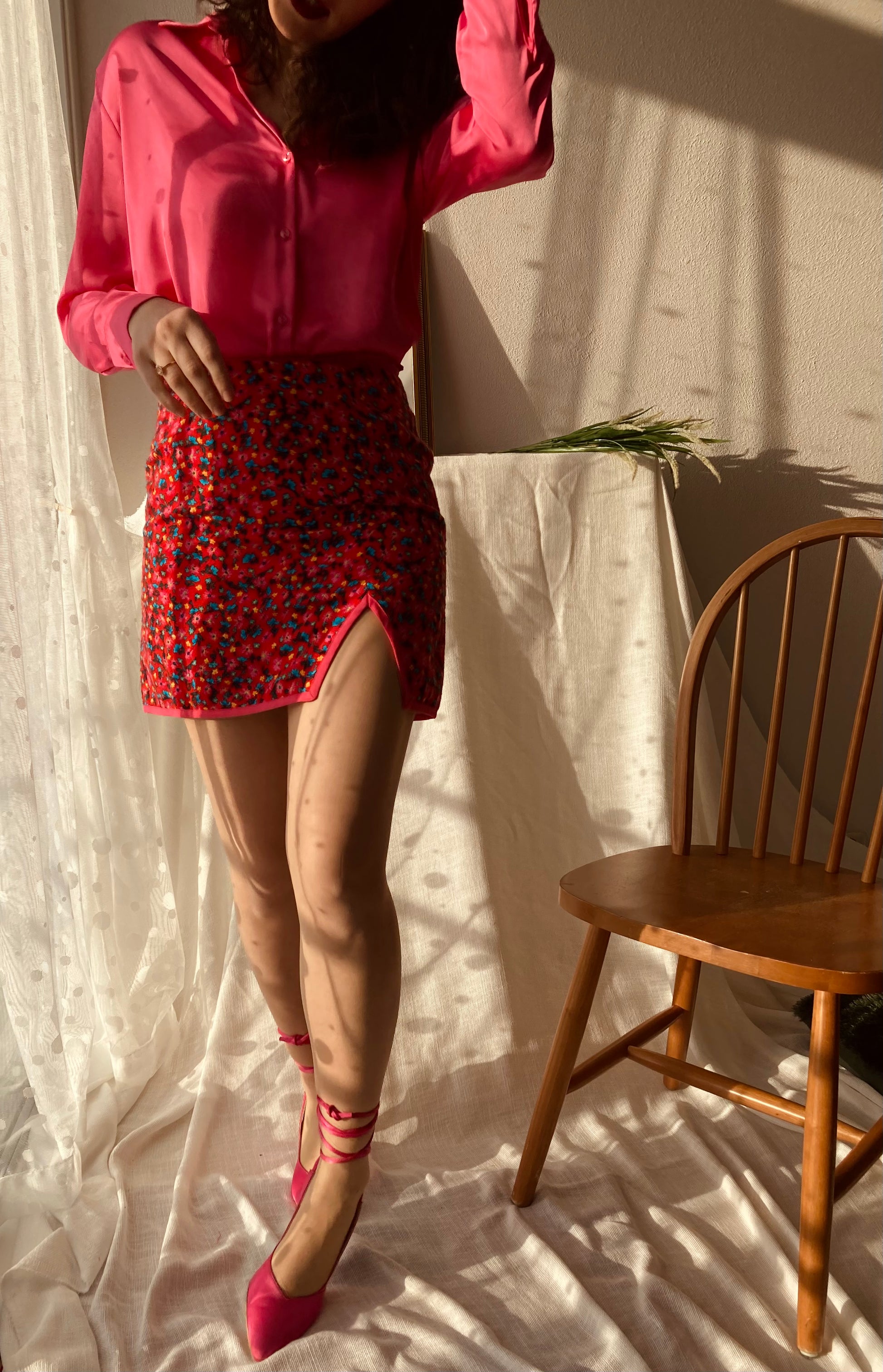 Pink Floral Retro Mini Skirt